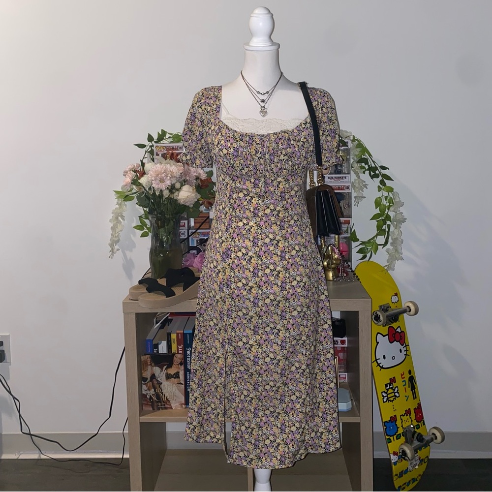 Shein 90s vintage style whimsical whimsigoth fairycore witchy floral midi dress